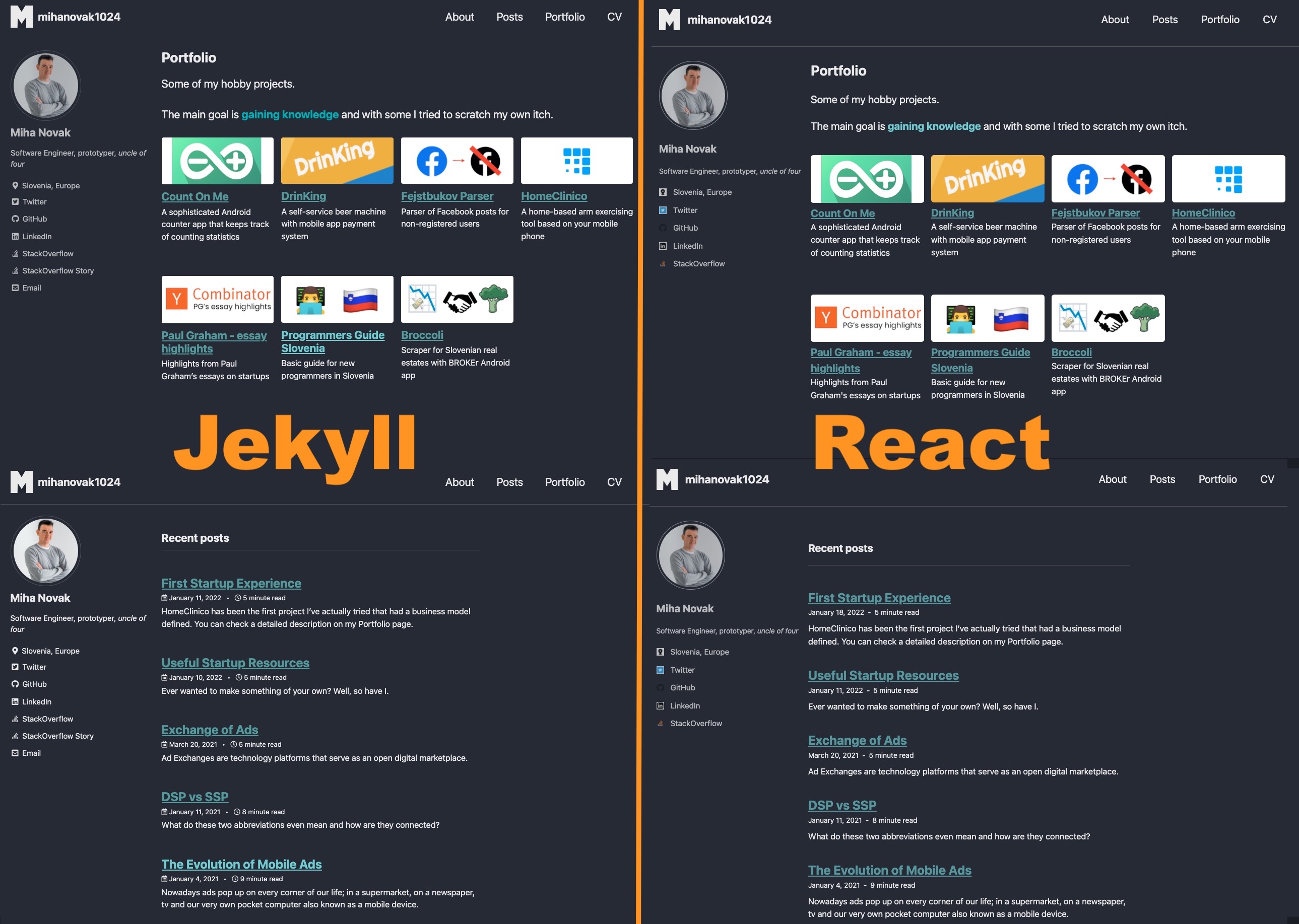 Jekyll vs React blog